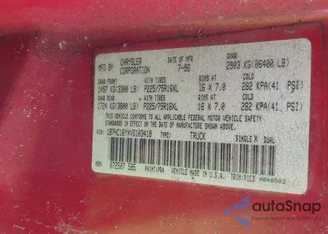 1997 Dodge Ram 1500 Lt from USA, damaged, VIN 1B7HC16YXVS103418